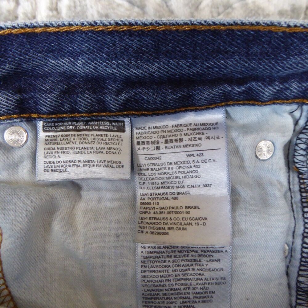 Levis 505 Jeans Mens 33x30 Blue Solid Denim Straight Distressed Workwear Adult - Picture 12 of 16
